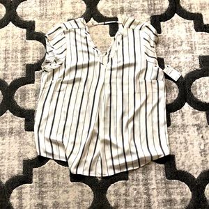 Black and White Striped Short Sleeve Blouse